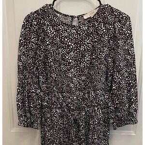 Loft Brown White Dotted Cinch Waist Flare Dress Size XS